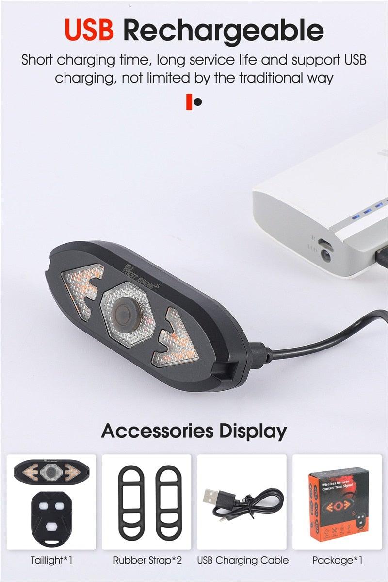 Smart Bike Light Wireless Remote Control Cycling Turning Signal Taillight USB Bicycle Rechargeable Rear Light LED Warning Lamp Bicycle Rear Light Safety Warning Bike Lights Brightest Bike Indicators Fit Saddle Rears