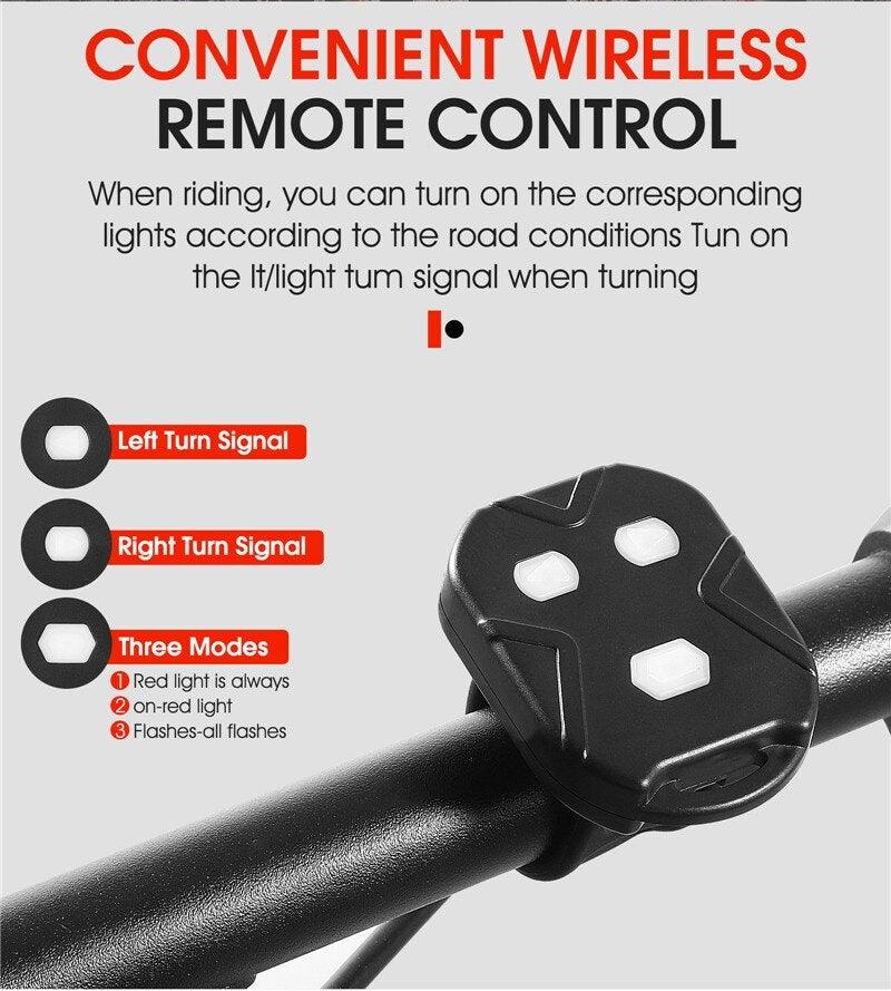 Smart Bike Light Wireless Remote Control Cycling Turning Signal Taillight USB Bicycle Rechargeable Rear Light LED Warning Lamp Bicycle Rear Light Safety Warning Bike Lights Brightest Bike Indicators Fit Saddle Rears