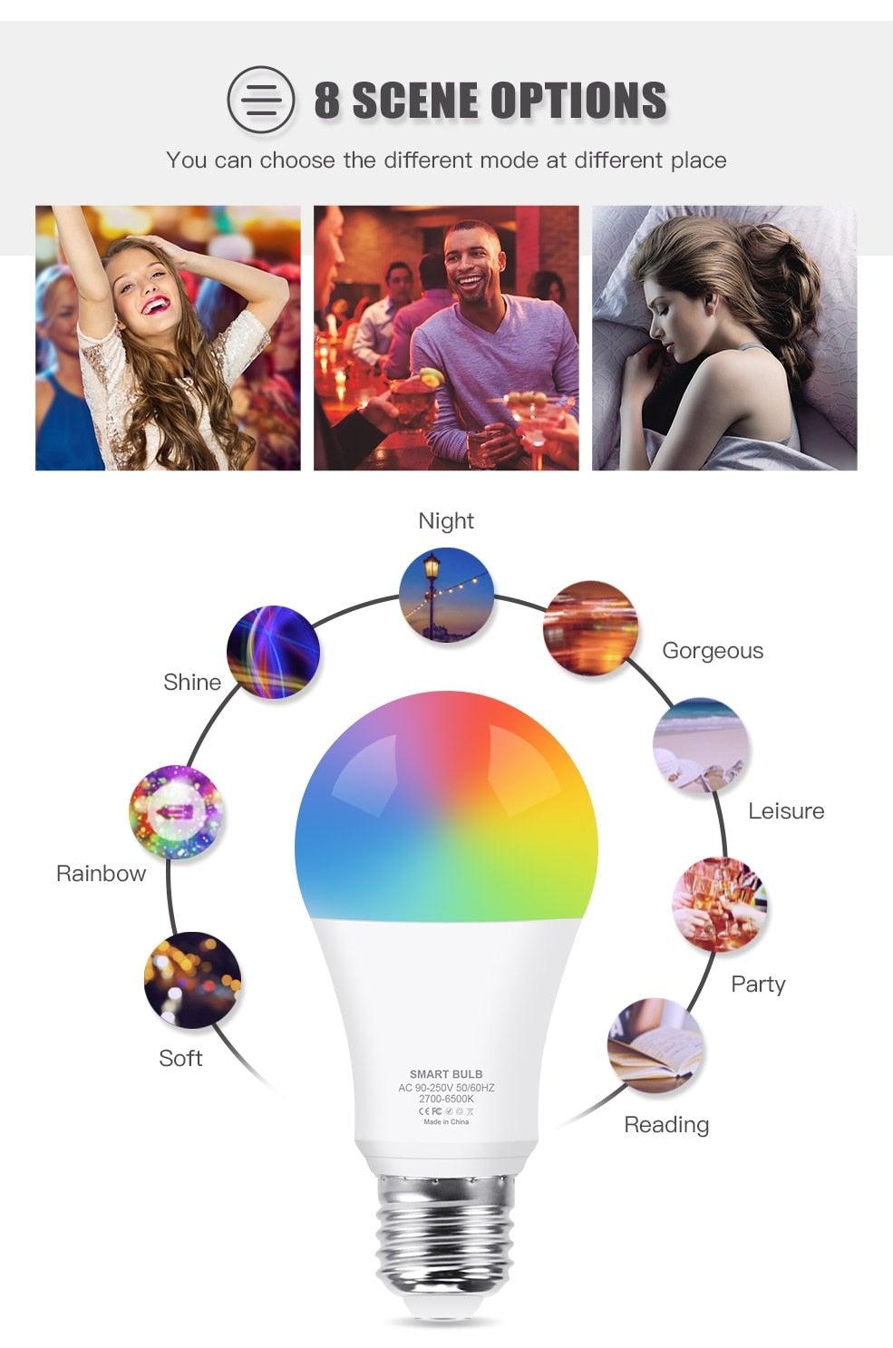 Smart Light Bulb E27 LED Lamp RGB+White+Warm White Work With Alexa Google Home Dimmable Timer Function RGB LED Bulb Bulb-Timer Sunrise Sunset Dimmable Multicolo Warm White No Hub Required Compatible With Alexa Google Home Assistant