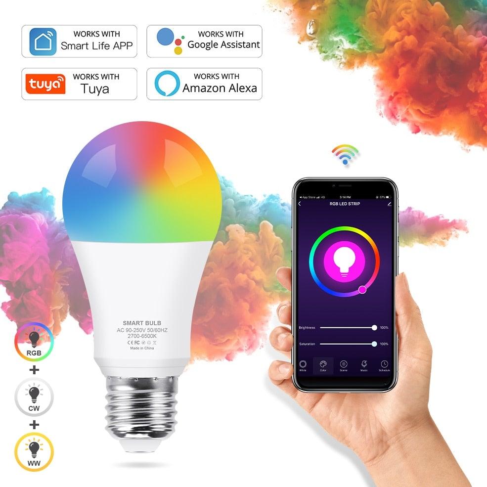 Smart Light Bulb E27 LED Lamp RGB+White+Warm White Work With Alexa Google Home Dimmable Timer Function RGB LED Bulb Bulb-Timer Sunrise Sunset Dimmable Multicolo Warm White No Hub Required Compatible With Alexa Google Home Assistant