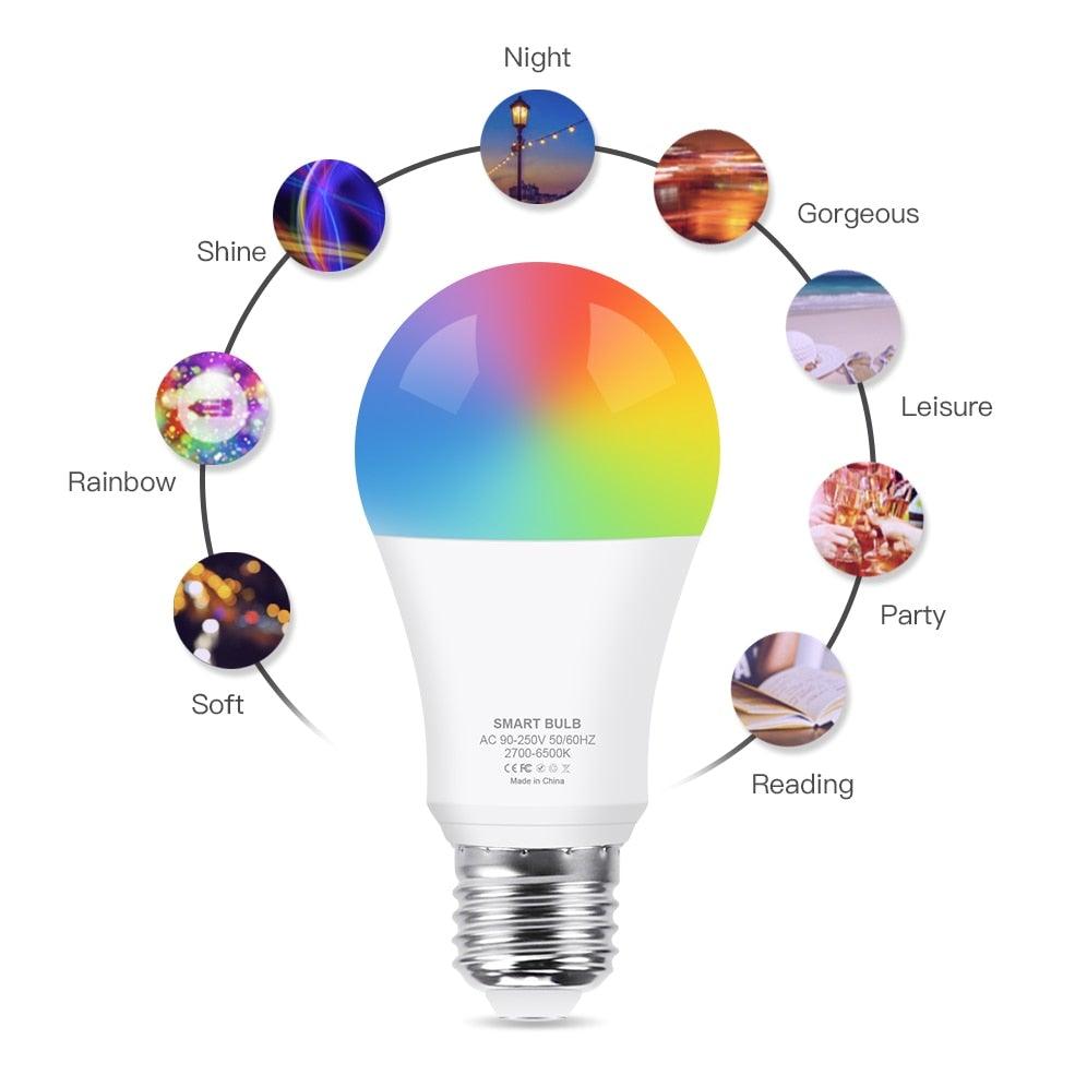 Smart Light Bulb E27 LED Lamp RGB+White+Warm White Work With Alexa Google Home Dimmable Timer Function RGB LED Bulb Bulb-Timer Sunrise Sunset Dimmable Multicolo Warm White No Hub Required Compatible With Alexa Google Home Assistant