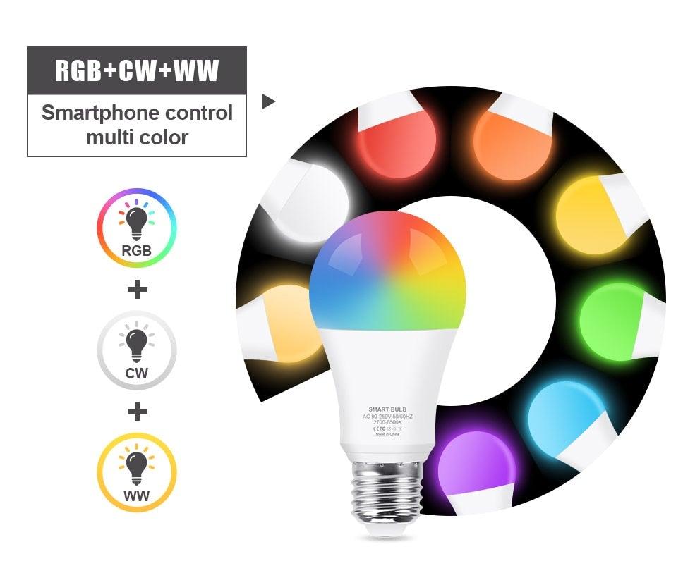 Smart Light Bulb E27 LED Lamp RGB+White+Warm White Work With Alexa Google Home Dimmable Timer Function RGB LED Bulb Bulb-Timer Sunrise Sunset Dimmable Multicolo Warm White No Hub Required Compatible With Alexa Google Home Assistant