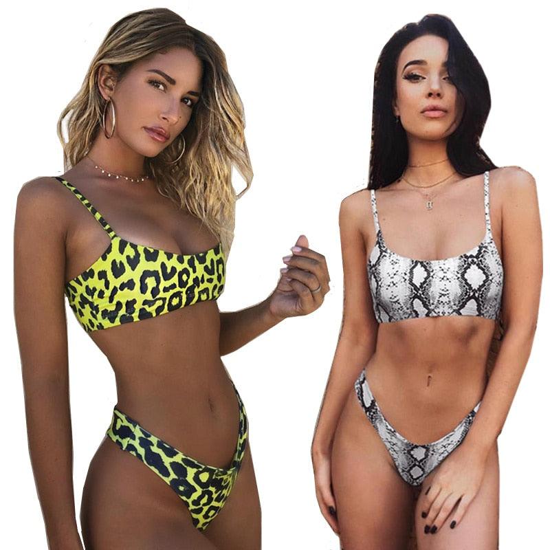 Snakeskin Bikini Women Swimwear Leopard Bikinis Swim Suit Push Up Swimsuit Women's Bikini Scoop Neck Straps Cutout Crop Top with Cheeky Bottom Two Piece Swimsuits Female Beachwear Swimming Bikini Women