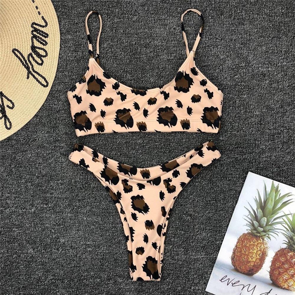 Snakeskin Bikini Women Swimwear Leopard Bikinis Swim Suit Push Up Swimsuit Women's Bikini Scoop Neck Straps Cutout Crop Top with Cheeky Bottom Two Piece Swimsuits Female Beachwear Swimming Bikini Women