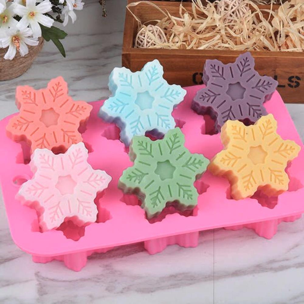 Snowflake Chocolate Mold Soap Silicone Ice Tray Cake Christmas Mould 6 Cavities Baking Pastry Tools Silicone Snowflake Molds Cake Pans Cookie Trays Handmade Soap Making Mould