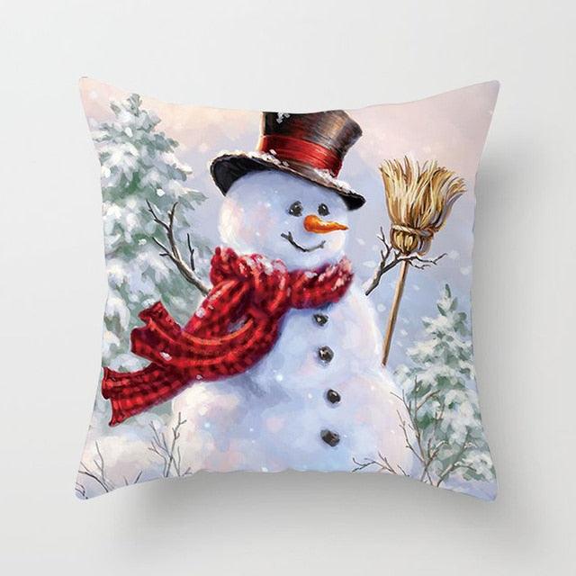 Snowman Christmas Cushion Cover Polyester Decorative Christmas Pillow Cover Merry Christmas Throw Cushion Covers Tree Reindeer Star Pillow Case For Party Throw Pillow New Year Xmas Decor Sofa Living Room Home Decoration