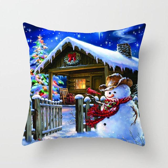 Snowman Christmas Cushion Cover Polyester Decorative Christmas Pillow Cover Merry Christmas Throw Cushion Covers Tree Reindeer Star Pillow Case For Party Throw Pillow New Year Xmas Decor Sofa Living Room Home Decoration