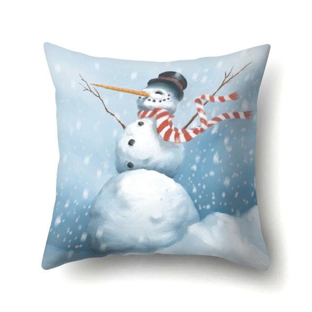Snowman Christmas Cushion Cover Polyester Decorative Christmas Pillow Cover Merry Christmas Throw Cushion Covers Tree Reindeer Star Pillow Case For Party Throw Pillow New Year Xmas Decor Sofa Living Room Home Decoration
