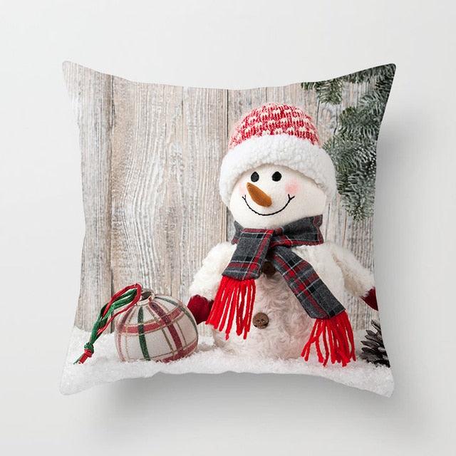Snowman Christmas Cushion Cover Polyester Decorative Christmas Pillow Cover Merry Christmas Throw Cushion Covers Tree Reindeer Star Pillow Case For Party Throw Pillow New Year Xmas Decor Sofa Living Room Home Decoration
