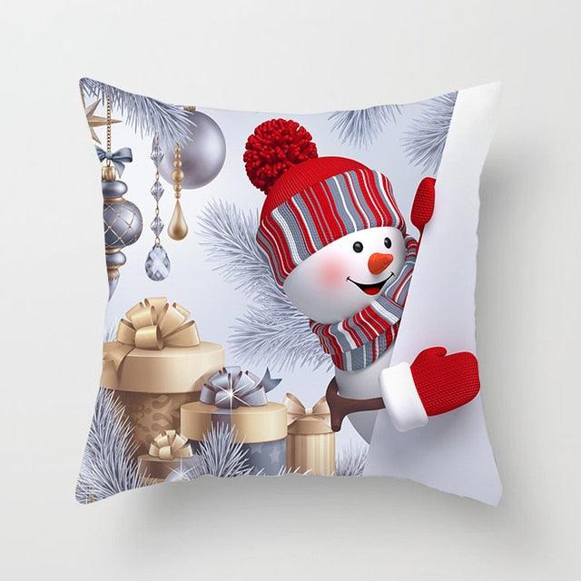 Snowman Christmas Cushion Cover Polyester Decorative Christmas Pillow Cover Merry Christmas Throw Cushion Covers Tree Reindeer Star Pillow Case For Party Throw Pillow New Year Xmas Decor Sofa Living Room Home Decoration