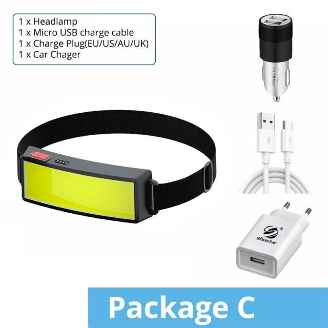 Soft Light Headlamp Flashlight LED Headlamp Adjustable Strap With COB Wick Headlight Beads Wide Range of Lighting Perfect Head Light For Camping Hiking Running Built-in Rechargeable Lithium Battery