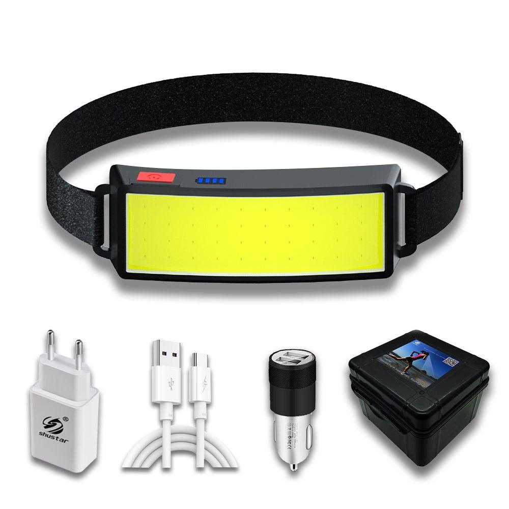 Soft Light Headlamp Flashlight LED Headlamp Adjustable Strap With COB Wick Headlight Beads Wide Range of Lighting Perfect Head Light For Camping Hiking Running Built-in Rechargeable Lithium Battery