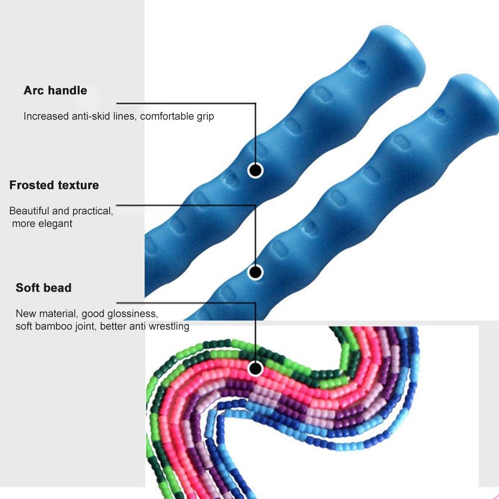 Soft Skipping Rope Yoga Beaded Workout Jumping Non-slip Handle Sports Gym Exercise Burning Fitness Adjustable Length Tangle-Free Segmented Soft Beaded Skipping Rope Fitness Jump Rope For Kids Man Women