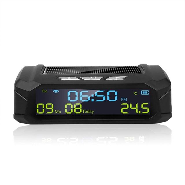 Solar Car Digital Clock with LCD Time Date In-Car Temperature Display for Outdoor Personal Car Part Decoration Universal Wireless Car Head Up Display Digital GPS Speedometer MPH Solar Battery USB Charged with Time Clock