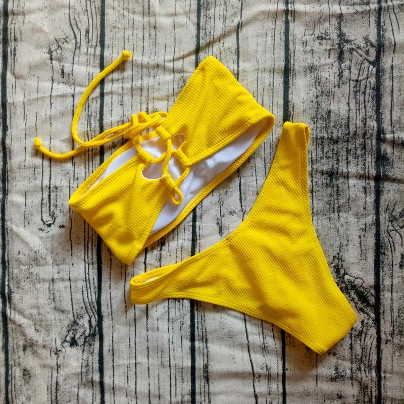 Solid Bikini Swimsuit Women Bikini Set Off Shoulder Swimwear Two Piece Strap Bikini Sets for Women High Waist Teens Bathing Suits Off Shoulder Swimsuit Beachwear