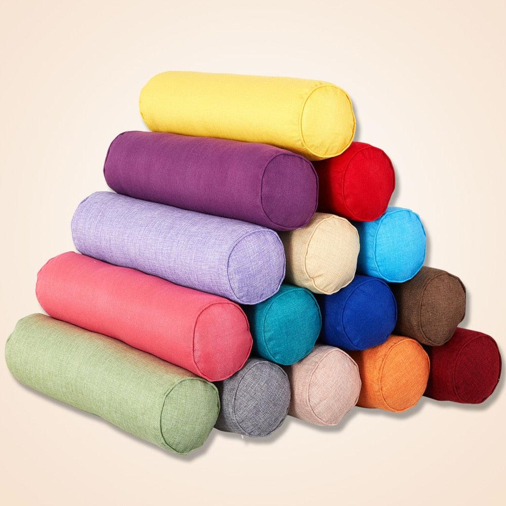 Solid Long Round Maternity Pillow Cotton linen Neck Headrest Body pillow Bed Chair Car Seat Backrest Sleeping Pillow Round Cervical Roll Cylinder Bolster Pillow with Removable Washable Cover, Ergonomically Designed for Head Neck Spine