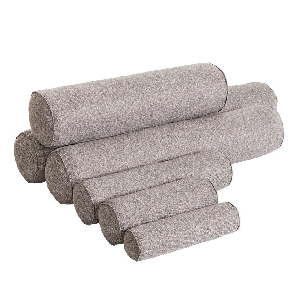 Solid Long Round Maternity Pillow Cotton linen Neck Headrest Body pillow Bed Chair Car Seat Backrest Sleeping Pillow Round Cervical Roll Cylinder Bolster Pillow with Removable Washable Cover, Ergonomically Designed for Head Neck Spine