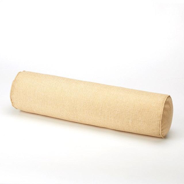 Solid Long Round Maternity Pillow Cotton linen Neck Headrest Body pillow Bed Chair Car Seat Backrest Sleeping Pillow Round Cervical Roll Cylinder Bolster Pillow with Removable Washable Cover, Ergonomically Designed for Head Neck Spine