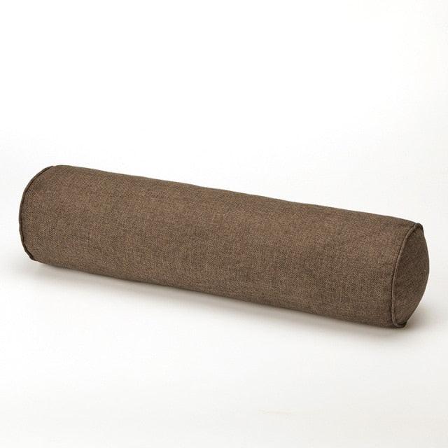 Solid Long Round Maternity Pillow Cotton linen Neck Headrest Body pillow Bed Chair Car Seat Backrest Sleeping Pillow Round Cervical Roll Cylinder Bolster Pillow with Removable Washable Cover, Ergonomically Designed for Head Neck Spine