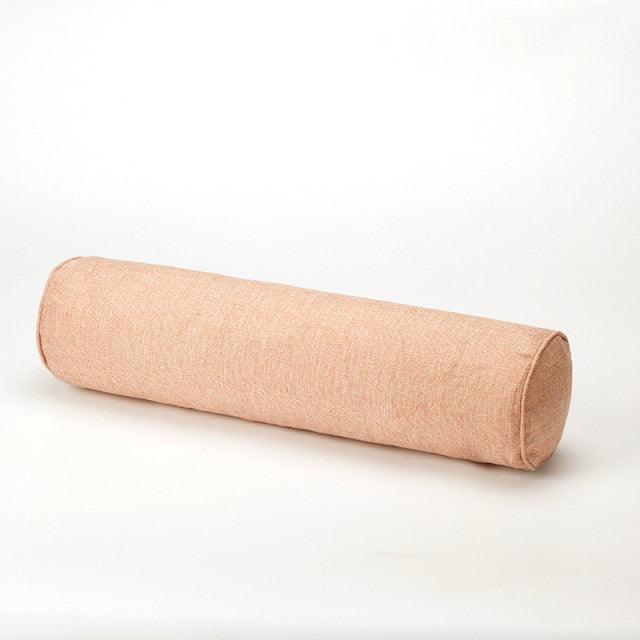 Solid Long Round Maternity Pillow Cotton linen Neck Headrest Body pillow Bed Chair Car Seat Backrest Sleeping Pillow Round Cervical Roll Cylinder Bolster Pillow with Removable Washable Cover, Ergonomically Designed for Head Neck Spine