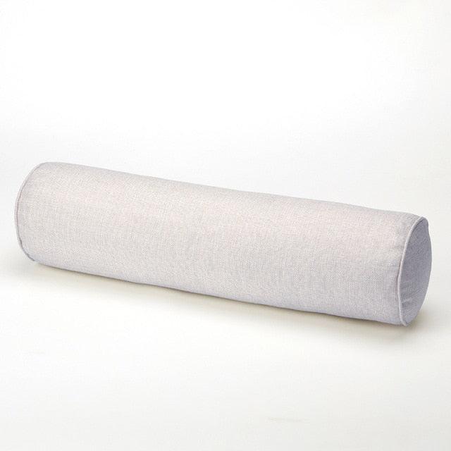 Solid Long Round Maternity Pillow Cotton linen Neck Headrest Body pillow Bed Chair Car Seat Backrest Sleeping Pillow Round Cervical Roll Cylinder Bolster Pillow with Removable Washable Cover, Ergonomically Designed for Head Neck Spine