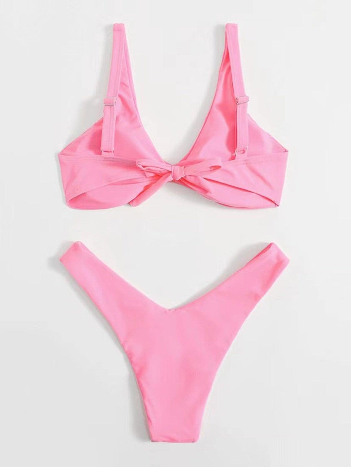 Solid Tie Bikini Padded Bra High Leg Bandage Push Up Bikini Set Brazilian Swimsuit Women Swimwear Rib Bikini Set High Cut Spaghetti Strap Two Piece Swimsuit Bathing Suit