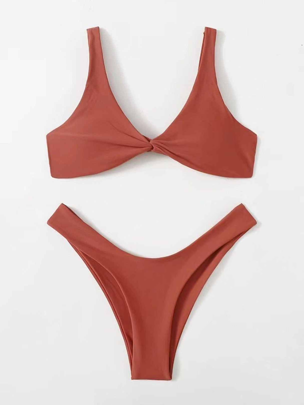 Solid Tie Bikini Padded Bra High Leg Bandage Push Up Bikini Set Brazilian Swimsuit Women Swimwear Rib Bikini Set High Cut Spaghetti Strap Two Piece Swimsuit Bathing Suit