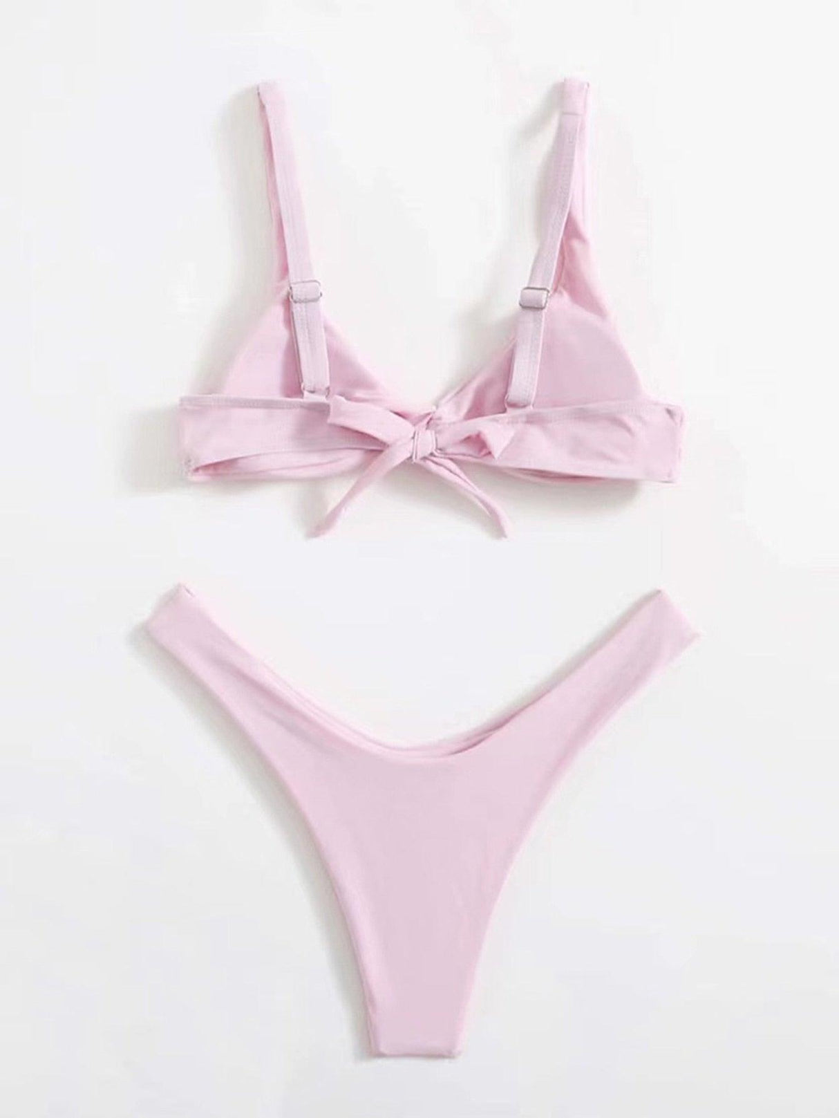 Solid Tie Bikini Padded Bra High Leg Bandage Push Up Bikini Set Brazilian Swimsuit Women Swimwear Rib Bikini Set High Cut Spaghetti Strap Two Piece Swimsuit Bathing Suit