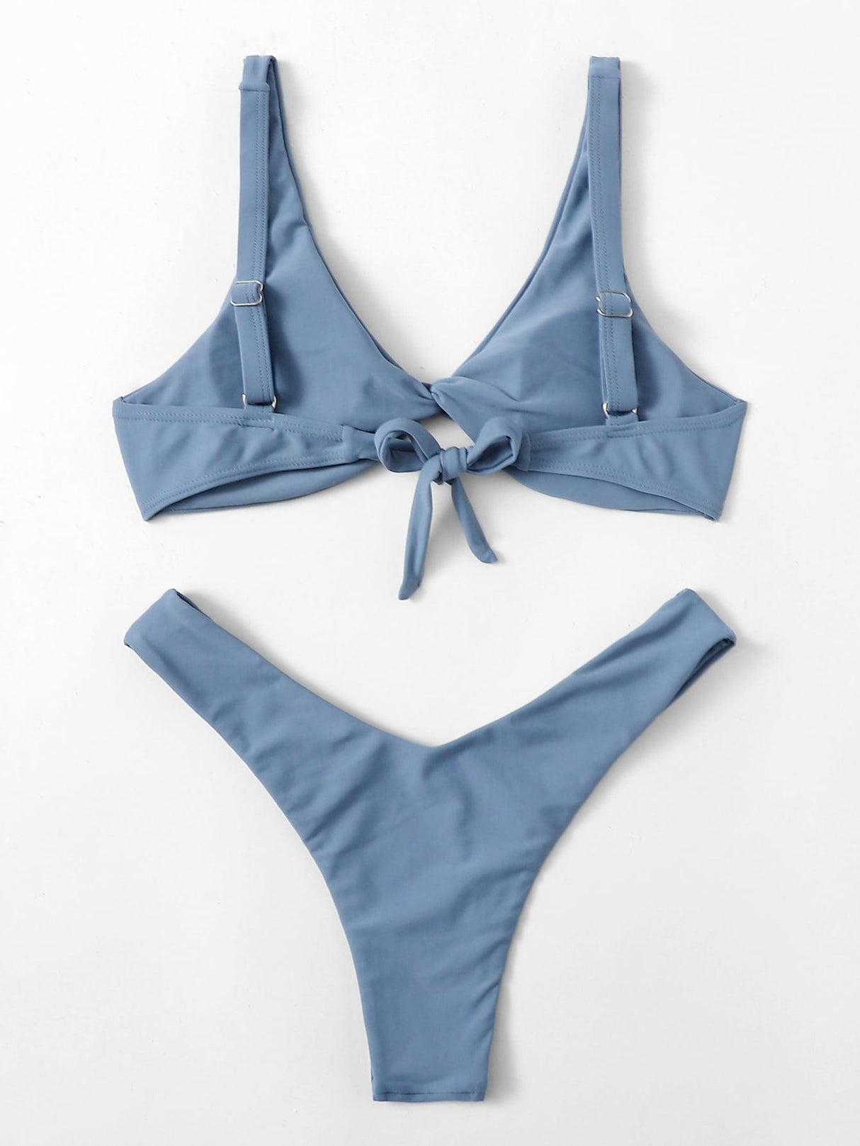 Solid Tie Bikini Padded Bra High Leg Bandage Push Up Bikini Set Brazilian Swimsuit Women Swimwear Rib Bikini Set High Cut Spaghetti Strap Two Piece Swimsuit Bathing Suit