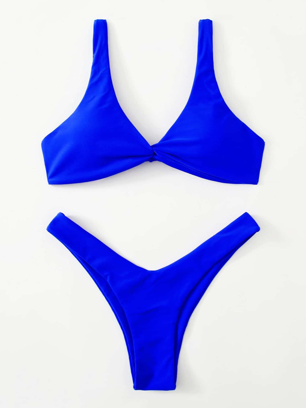 Solid Tie Bikini Padded Bra High Leg Bandage Push Up Bikini Set Brazilian Swimsuit Women Swimwear Rib Bikini Set High Cut Spaghetti Strap Two Piece Swimsuit Bathing Suit