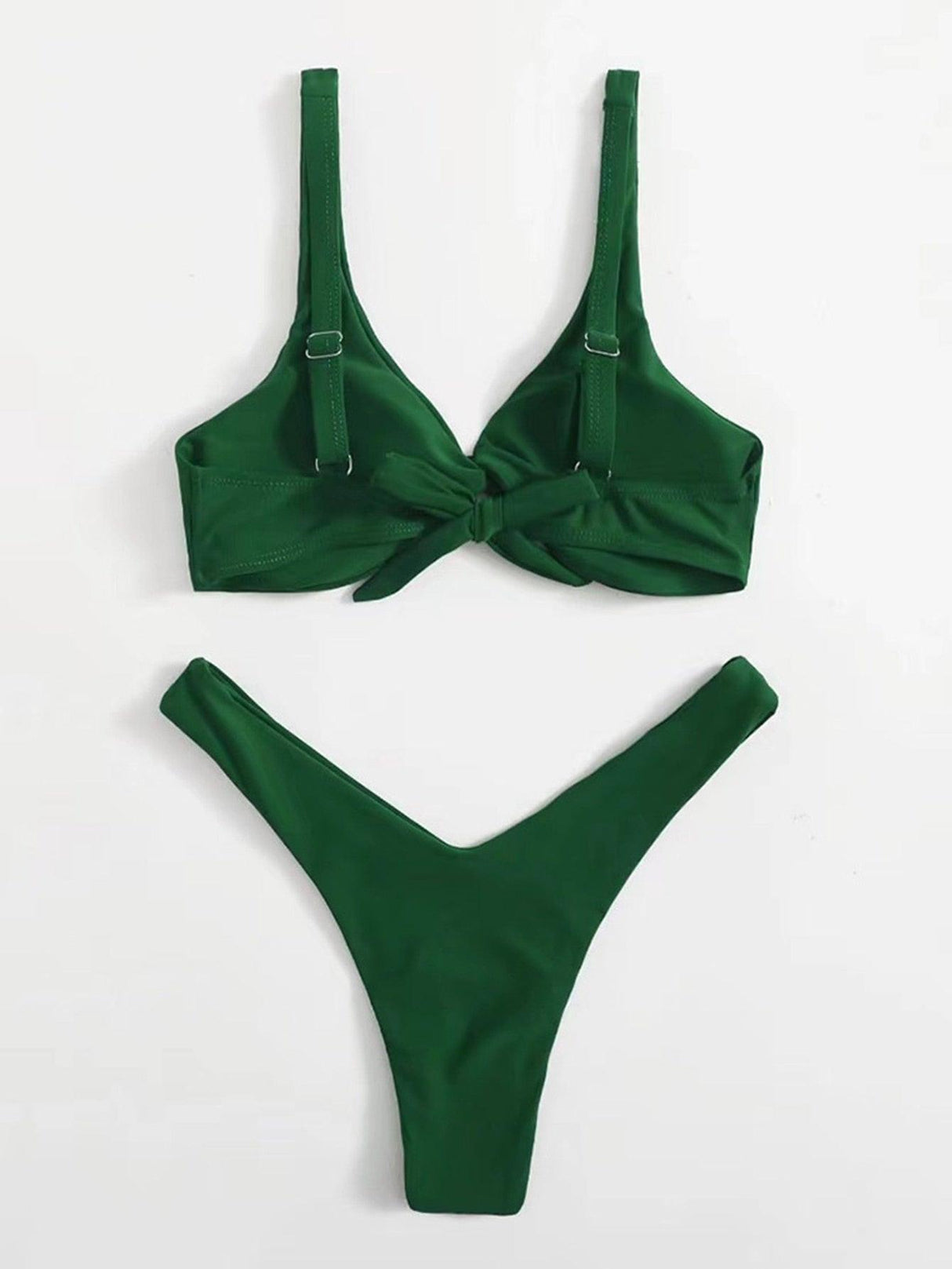Solid Tie Bikini Padded Bra High Leg Bandage Push Up Bikini Set Brazilian Swimsuit Women Swimwear Rib Bikini Set High Cut Spaghetti Strap Two Piece Swimsuit Bathing Suit