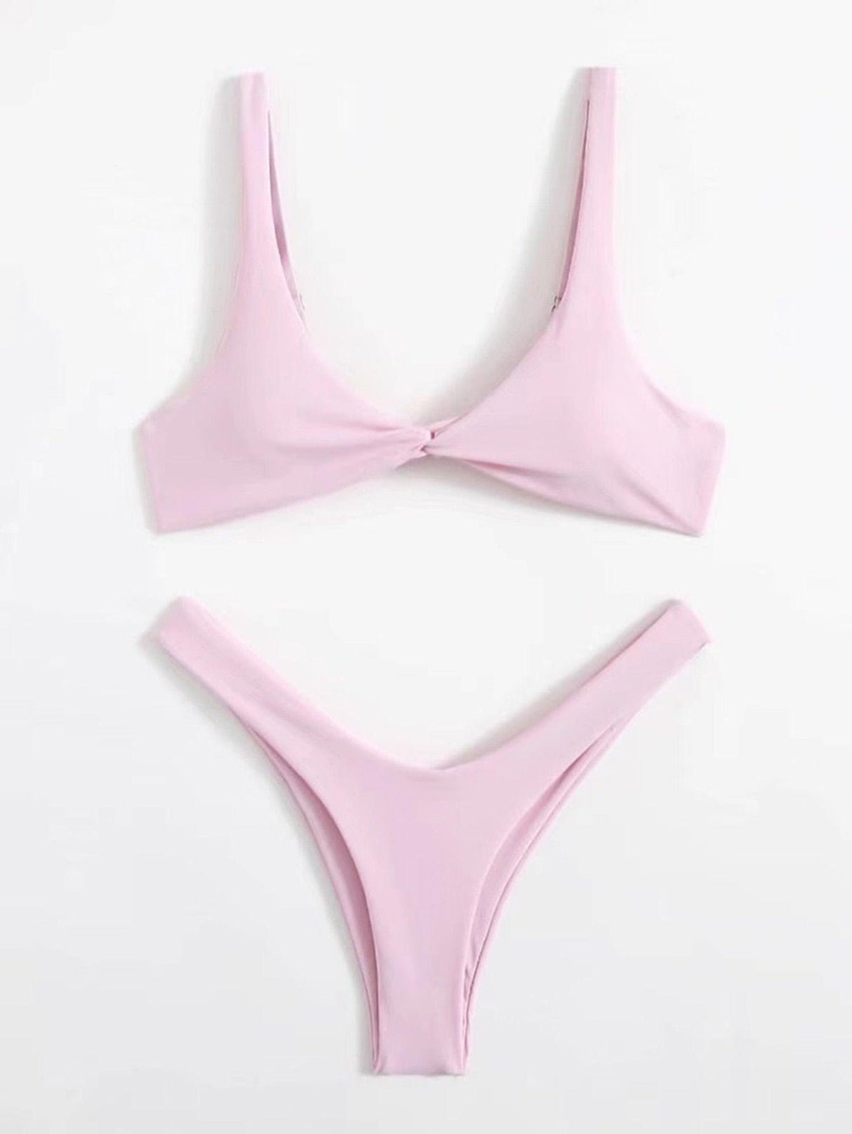 Solid Tie Bikini Padded Bra High Leg Bandage Push Up Bikini Set Brazilian Swimsuit Women Swimwear Rib Bikini Set High Cut Spaghetti Strap Two Piece Swimsuit Bathing Suit