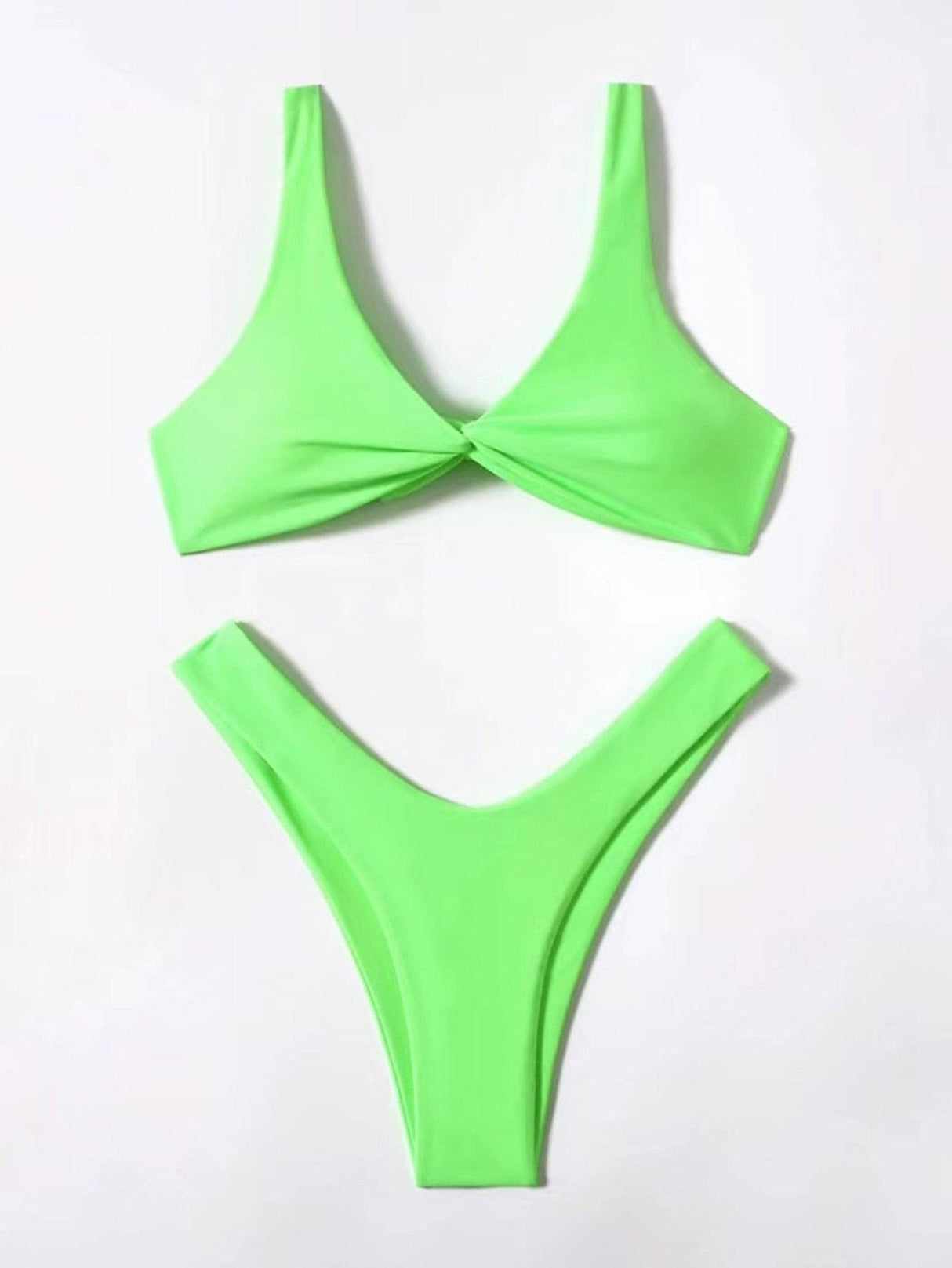 Solid Tie Bikini Padded Bra High Leg Bandage Push Up Bikini Set Brazilian Swimsuit Women Swimwear Rib Bikini Set High Cut Spaghetti Strap Two Piece Swimsuit Bathing Suit