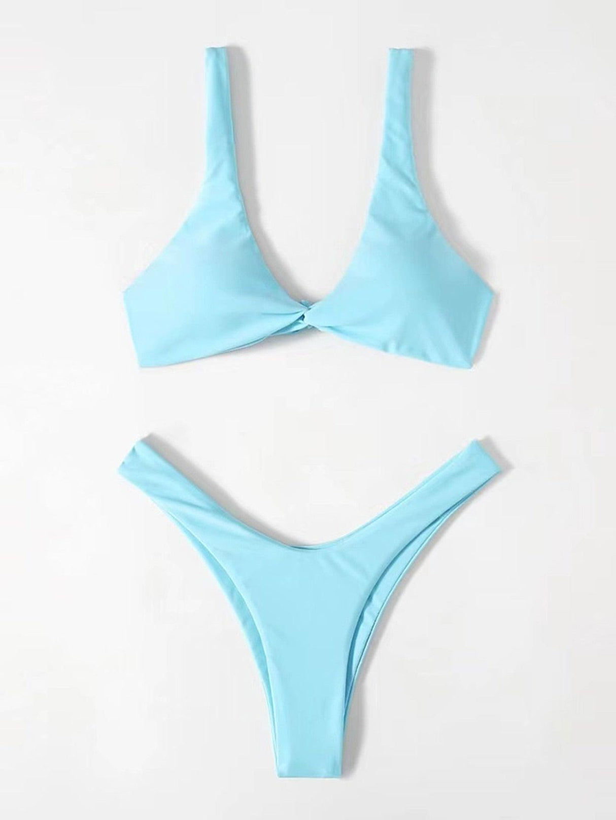 Solid Tie Bikini Padded Bra High Leg Bandage Push Up Bikini Set Brazilian Swimsuit Women Swimwear Rib Bikini Set High Cut Spaghetti Strap Two Piece Swimsuit Bathing Suit
