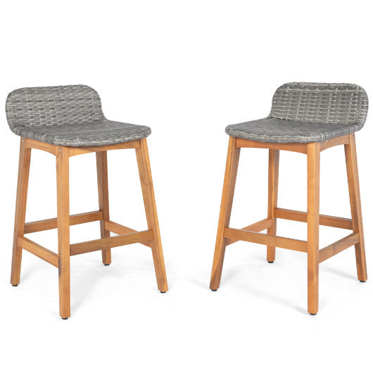Solid Acacia Wood Bar Stools Set of 2 with Backrests and Footrests for Porch-Gray