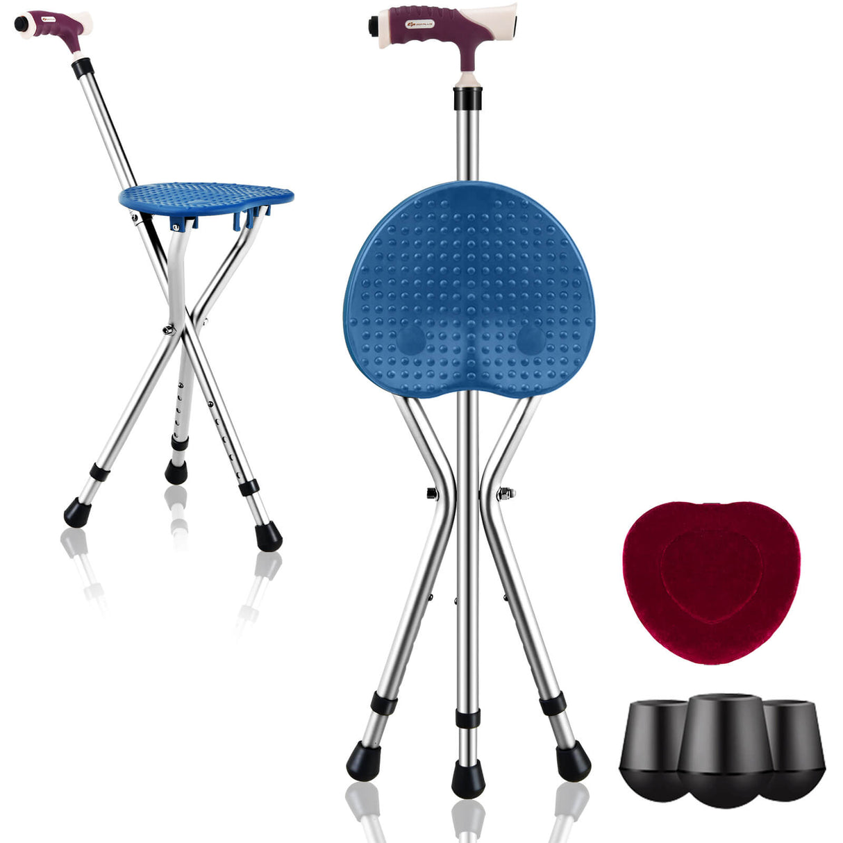 Lightweight Adjustable Folding Cane Seat with Light-Brown