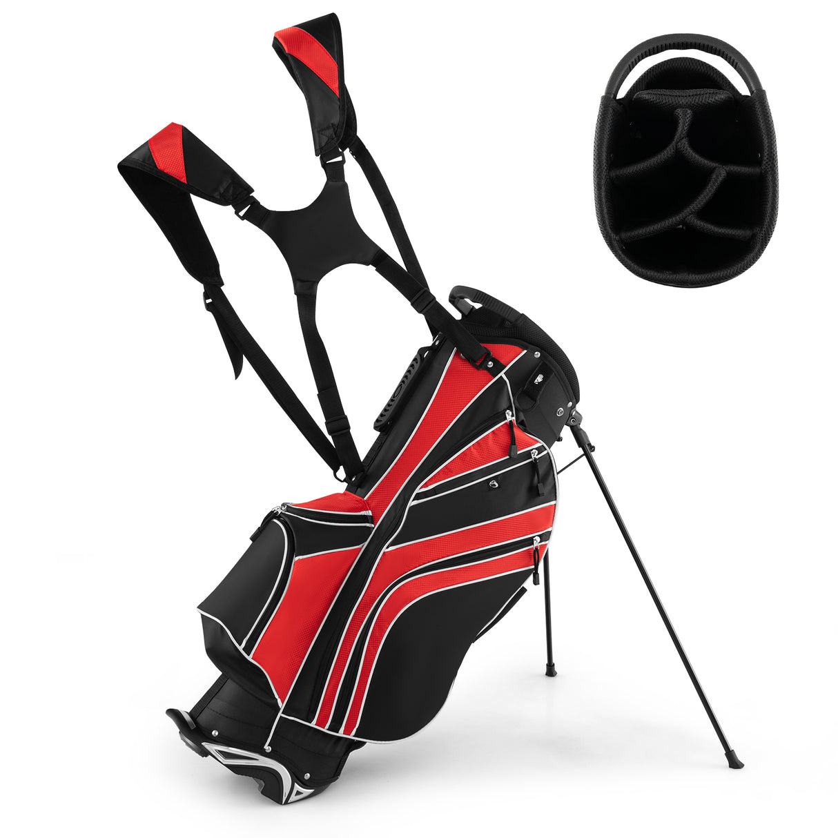 Golf Stand Cart Bag with 6-Way Divider Carry Pockets-Green