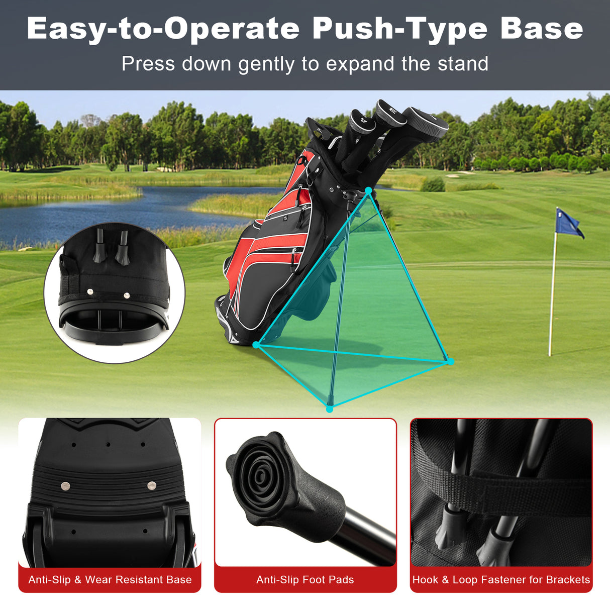 Golf Stand Cart Bag with 6-Way Divider Carry Pockets-Green