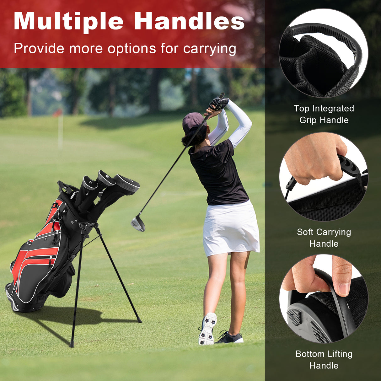 Golf Stand Cart Bag with 6-Way Divider Carry Pockets-Green
