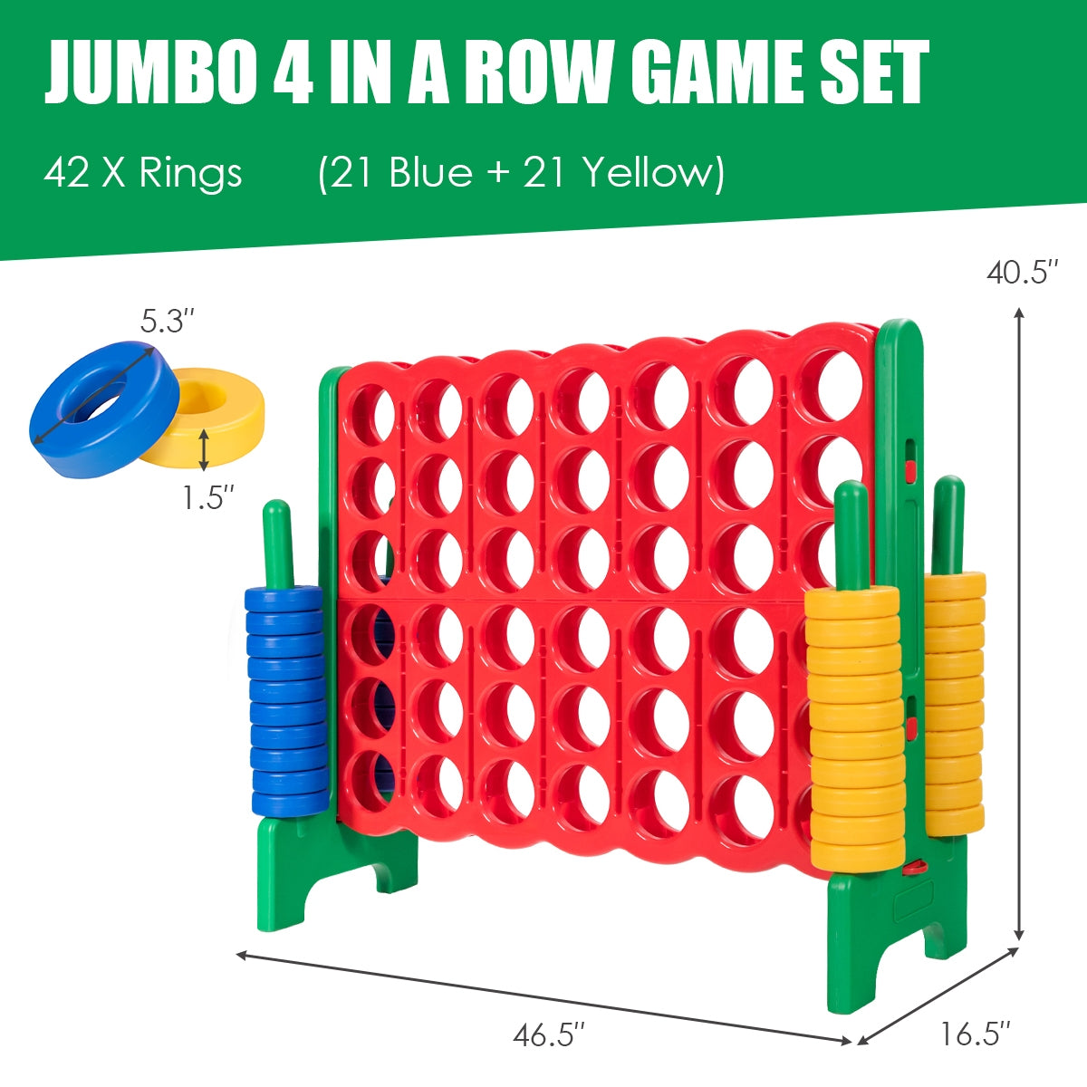 Jumbo 4-to-Score Giant Game Set with 42 Jumbo Rings and Quick-Release Slider-Blue