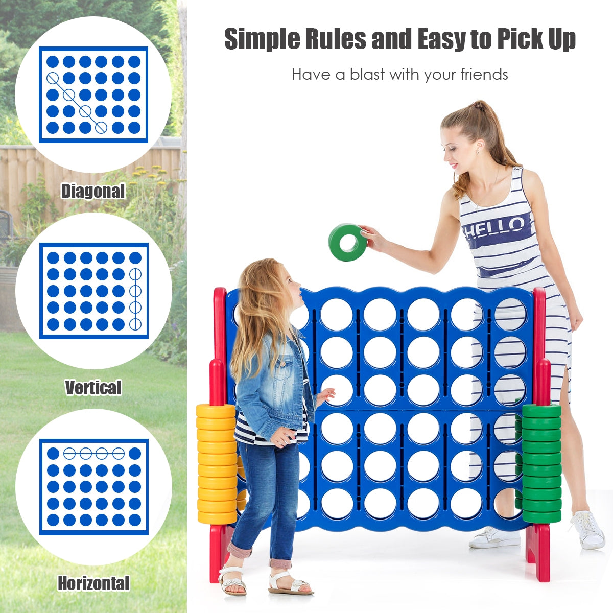 Jumbo 4-to-Score Giant Game Set with 42 Jumbo Rings and Quick-Release Slider-Blue