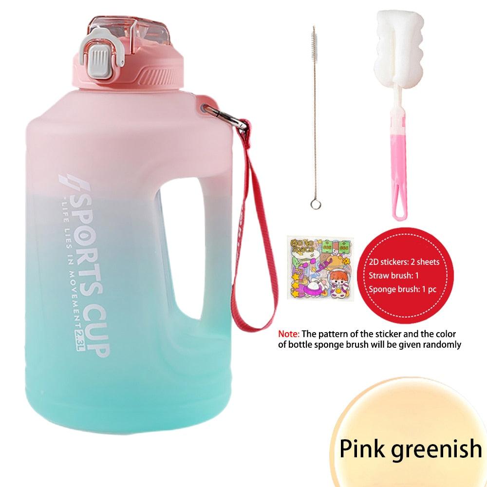 Sport 2l Water Bottle Reminder Plastic Straw Water Bottle Fitness Big Bottles 1500ML / 2300ML / 3800ML 2 liter Sports Drinking Bottle Reusable Easy Clean Sealing Water Bottle with Lanyard for Hiking