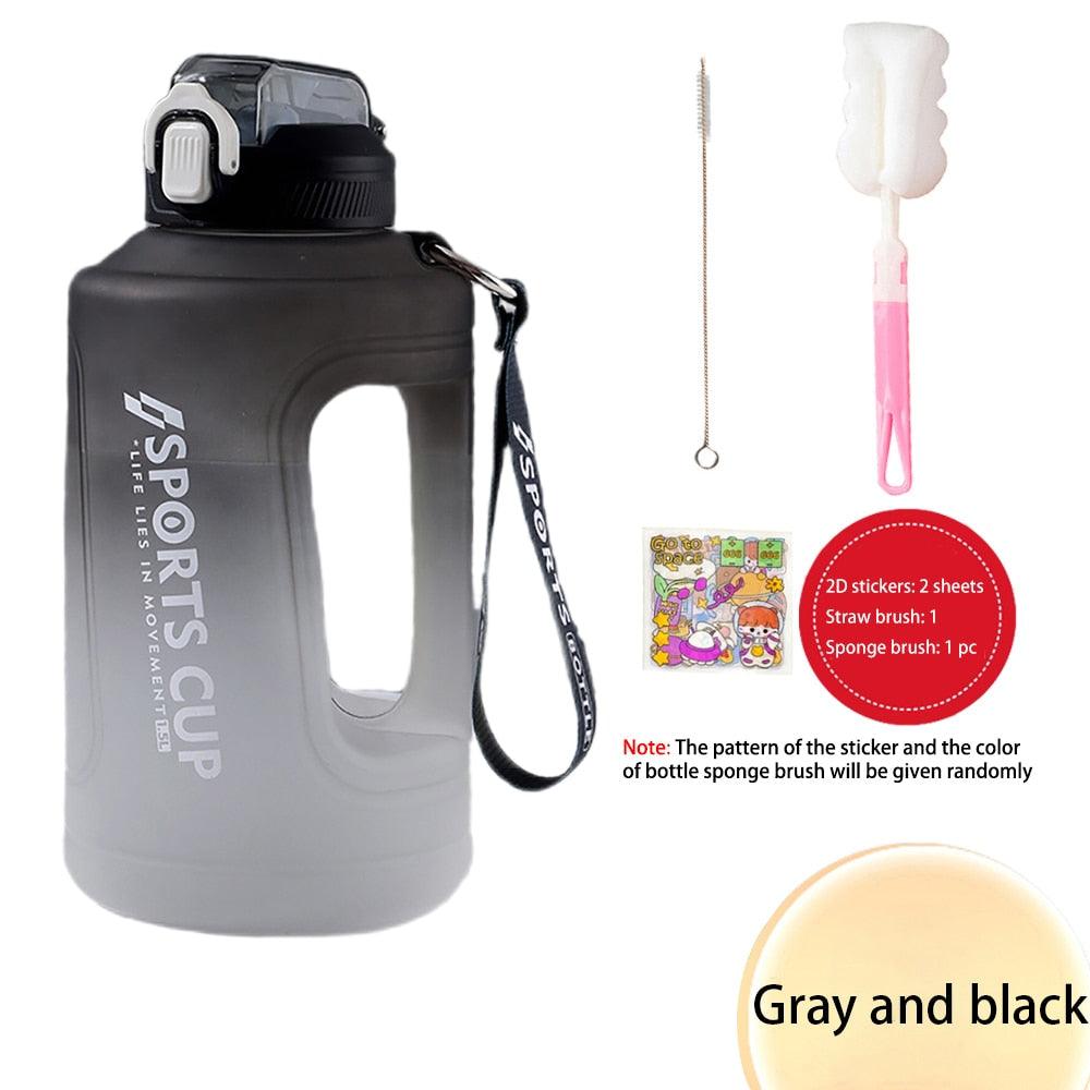 Sport 2l Water Bottle Reminder Plastic Straw Water Bottle Fitness Big Bottles 1500ML / 2300ML / 3800ML 2 liter Sports Drinking Bottle Reusable Easy Clean Sealing Water Bottle with Lanyard for Hiking