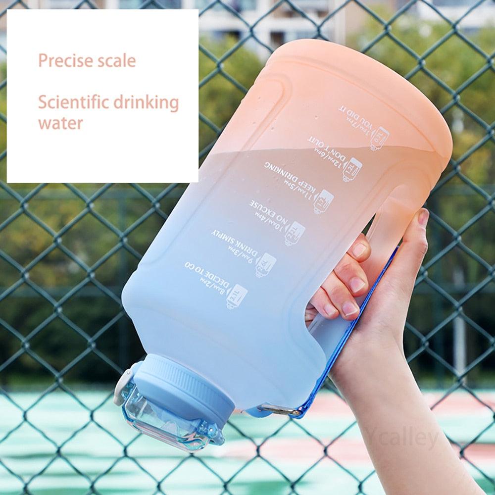Sport 2l Water Bottle Reminder Plastic Straw Water Bottle Fitness Big Bottles 1500ML / 2300ML / 3800ML 2 liter Sports Drinking Bottle Reusable Easy Clean Sealing Water Bottle with Lanyard for Hiking