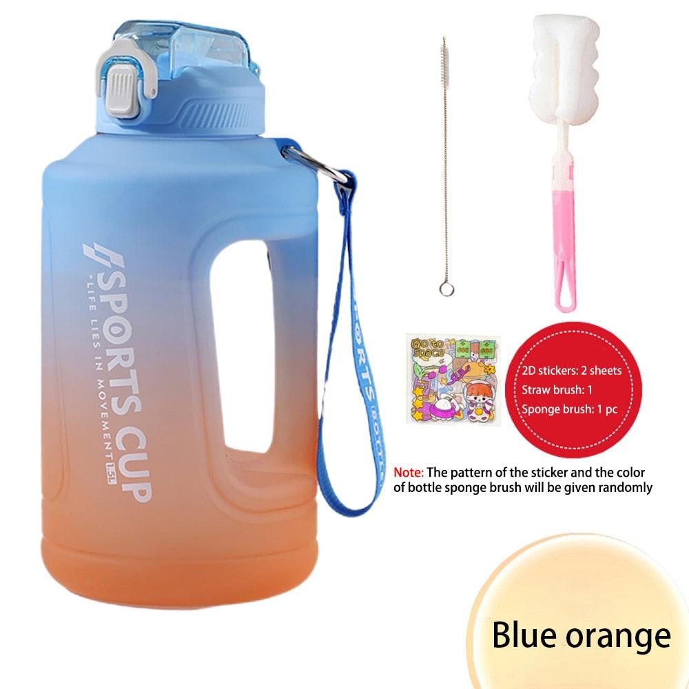 Sport 2l Water Bottle Reminder Plastic Straw Water Bottle Fitness Big Bottles 1500ML / 2300ML / 3800ML 2 liter Sports Drinking Bottle Reusable Easy Clean Sealing Water Bottle with Lanyard for Hiking