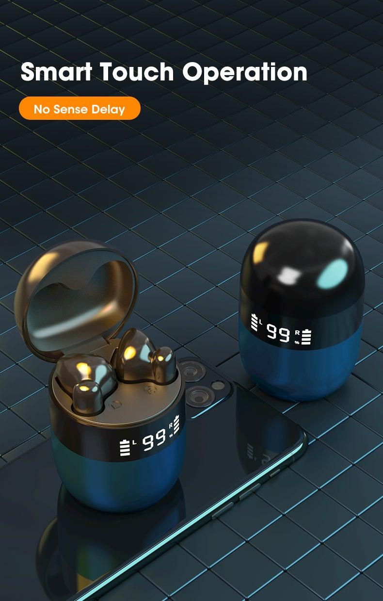 Sports WearableWireless Headphones Fast Conecting Music Sweatproof Wireless Earbuds Smart LED Display Bluetooth Earphones HD Call Headphone With Microphone Touch Control Waterproof Headset With Charging Case 300mAH