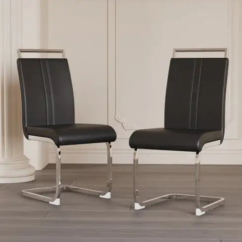 Modern Dining Chairs,PU Faux Leather High Back Upholstered Side Chair With C-shaped Tube Plating Metal Legs For Dining Room Kitchen Vanity Patio Club Guest Office Chair Set Of 4