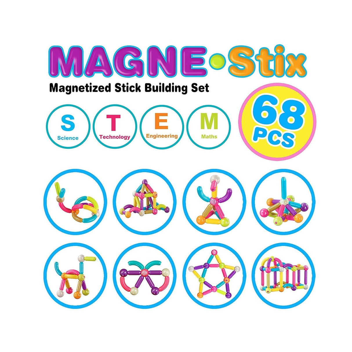 Contixo ST2 Magnetic Building Set 68-Piece STEM Toy for Creative Kids