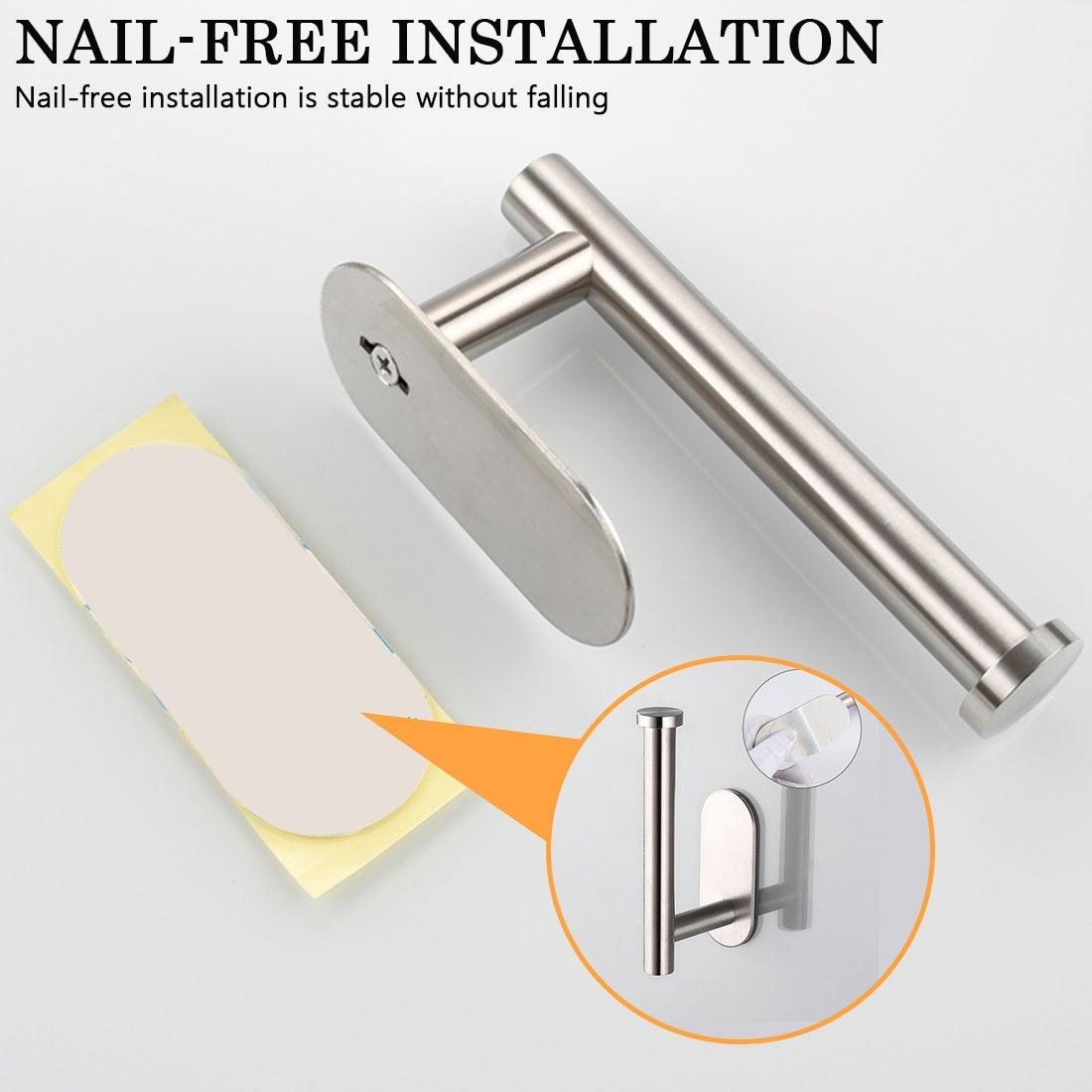 Stainless Steel Nail-free Wall Mounted Toilet Paper Holder Kitchen Tissue Paper Holder Toilet Roll Dispenser For Bathroom Toilet Paper Holder Toilet Paper roll Holder Self Adhesive+Super Glue Stainless Steel No Drilling For Bathroom Bedroom Kitchen