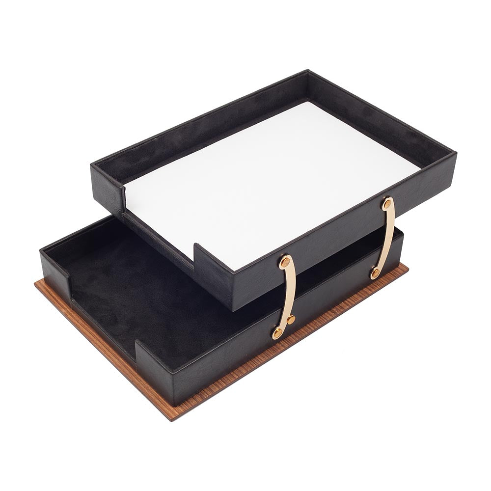 MOOG Star Wooden Leather Double Document Tray